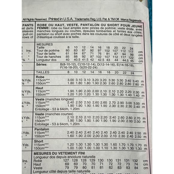 McCalls 8178 Sewing pattern Dress top pants shorts jacket size 20 22 24 - Picture 6 of 7